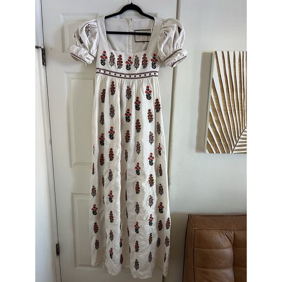 Agua by Agua Bendita Pistachio Dahlia Linen Maxi Dress in Size Small - Picture 3 of 14